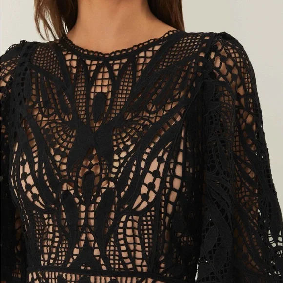 NWT Farm Rio Black Nature Guipure Midi Dress - XL - Picture 3 of 5